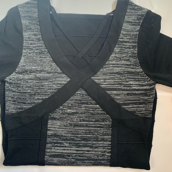 Wow Couture Sweater Mini Dress Black Gray Sexy Cutout Back Bandage V Neck S. - Picture 3 of 8